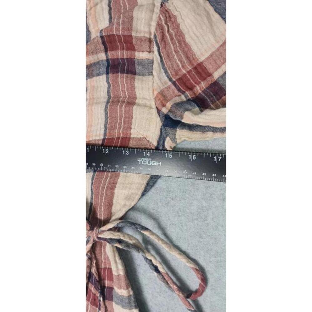 Blue Rain Anthropologie 3/4 Sleeve Wrap Shirt Womens Size XS Brown And Red Plaid - Picture 6 of 11